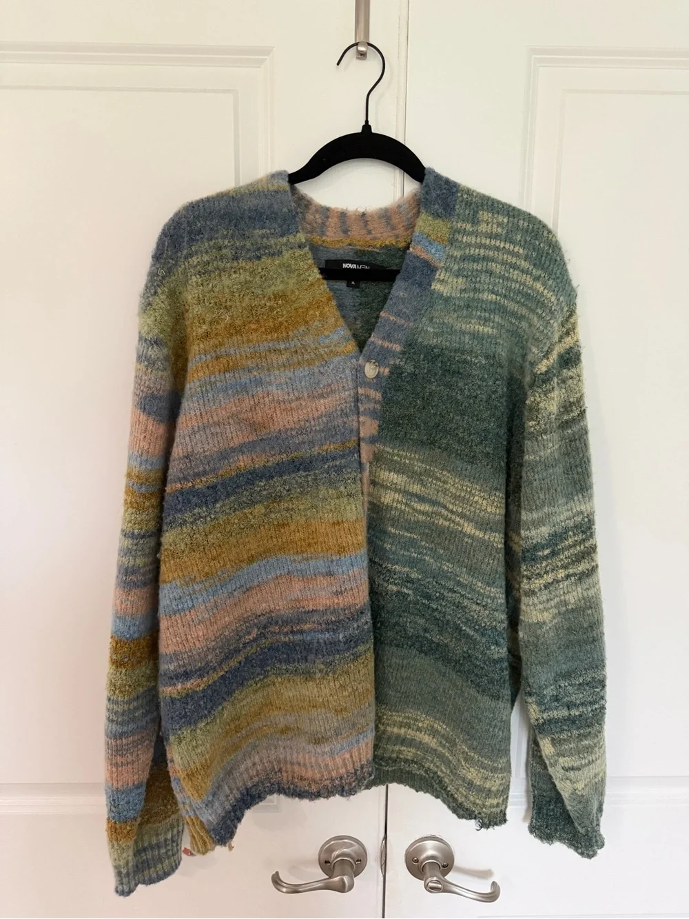 Fashion Nova Marled Striped Cardigan in Green, Blue & Mustard